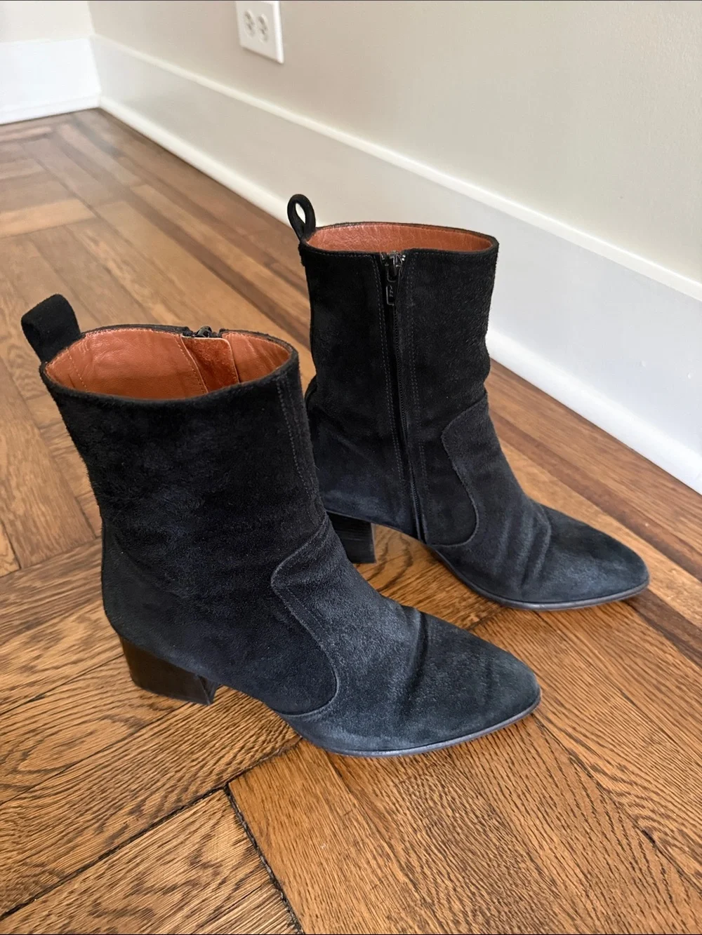 Black Suede Block Heel Ankle Boots